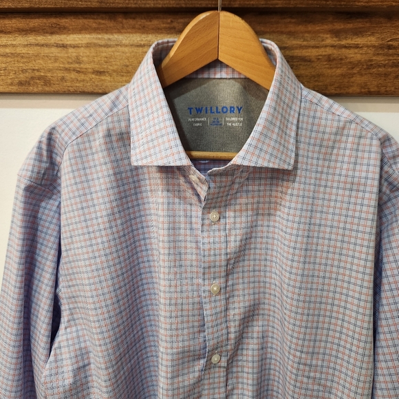 Twillory Performance Mens Shirt Sz 17.5 34-35 Tailored Fit Blue Gingham NWOT - Picture 2 of 15